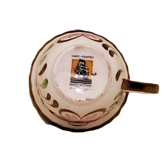 Grays Pottery Demitasse Cup Saucer Floral Flowers Gold Trim Hand Painted England - Picture 4 of 6